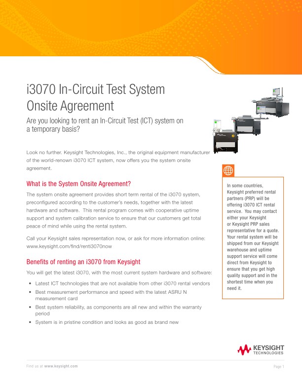 i3070 InCircuit Test System Onsite Agreement PDF Asset Page Keysight